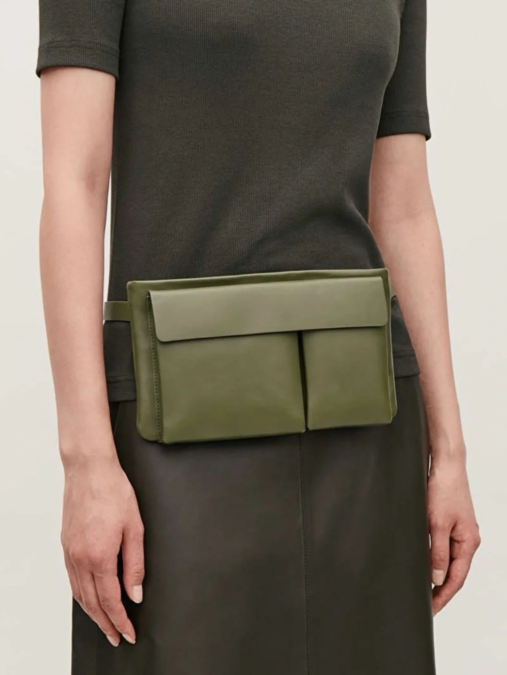 COS Olive Green Leather Crossbody Shoulder Bag